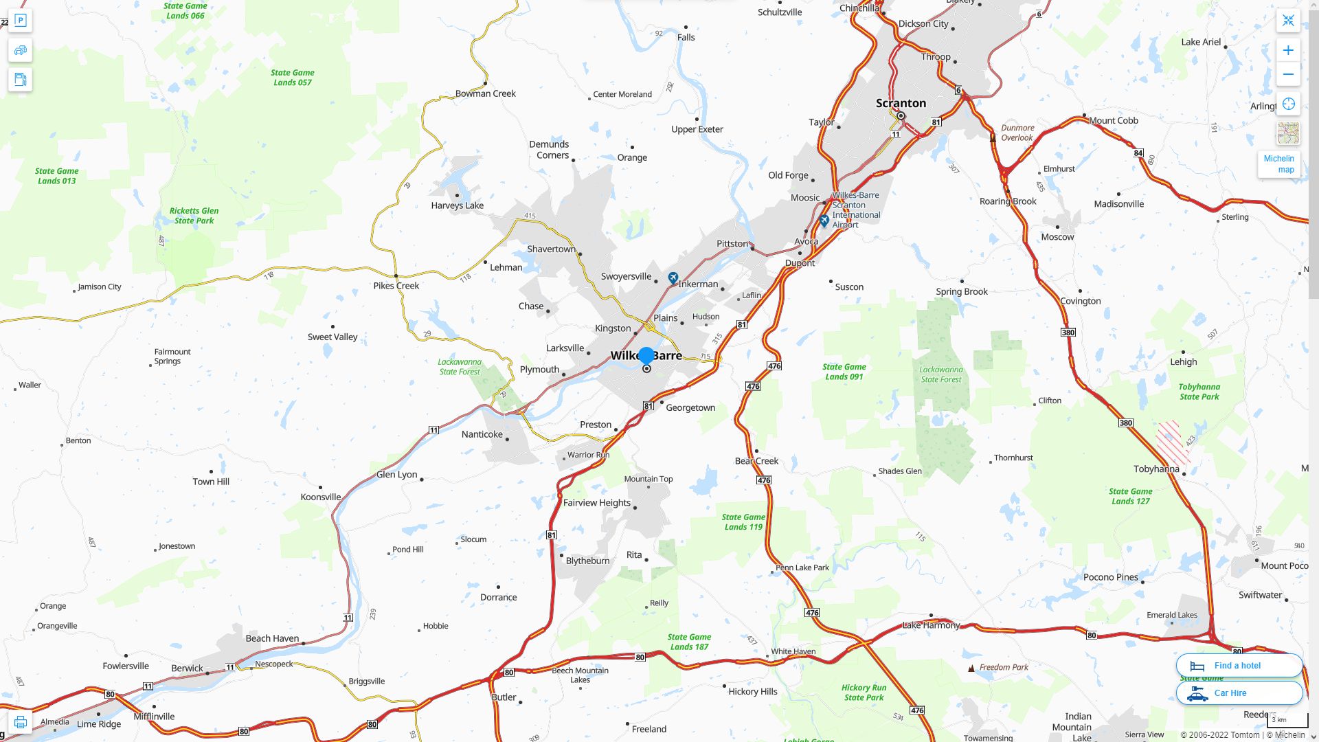 Wilkes Barre Pennsylvania Highway and Road Map